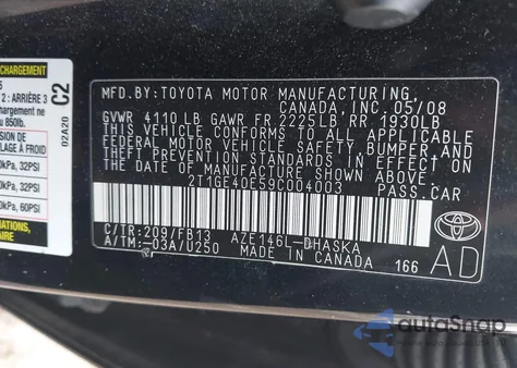 2009 Toyota Matrix Xrs z USA, uszkodzony, nr VIN 2T1GE40E59C004003